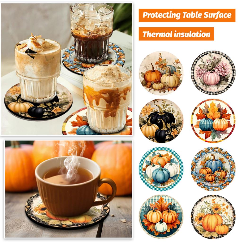 Thanksgiving Wooden Cup Mat Flower Home Decoration Tableware Insulation Tea Cup Mat Cup Mat Set