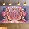 2D 6th Birthday Photography Backdrop, Pink and Silver Balloon with Light Ring Background