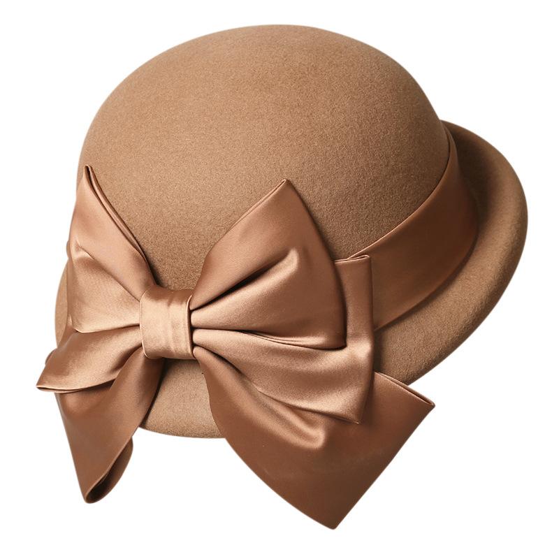 French bow wool felt hat bucket hat autumn and winter elegant small fragrant basin hat British top hat female