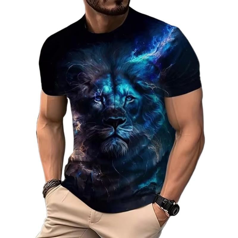 3D Lion Print Graphic T Shirts Short Sleeve Tee Men's Clothing O-Neck Animal Print Mens Clothing T-shirts for Men Street Tops