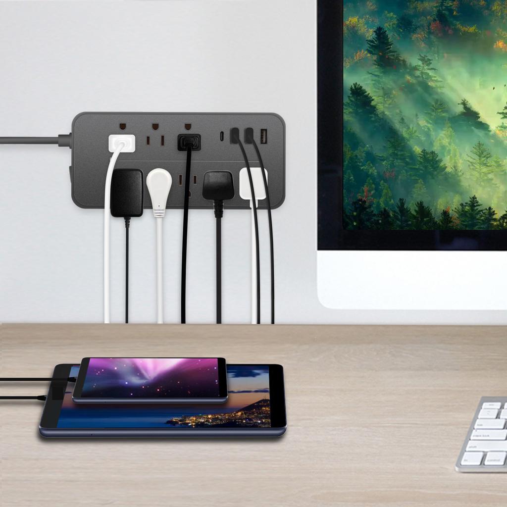 12-in-1 Surge Protector Power Strip Extension Cord Flat Plug Power Strip with Long Cord 8 Outlets