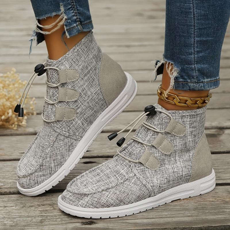 Women's Casual High-Top Sneakers - Breathable Fabric & Rubber Sole, Round Toe Comfort, Brown All-Season Versatile Shoes for Casual