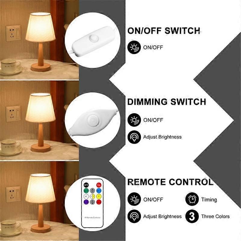 LED Table Lamp Wooden Decorative Bedroom Bedside Desk Lamp Nordic Linen Lamp Shade USB Charging