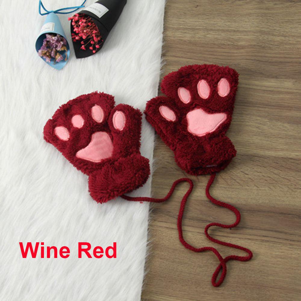 14Colors Girl Winter Warm Fluffy Plush Gloves Fingerless Bear Cat Paw