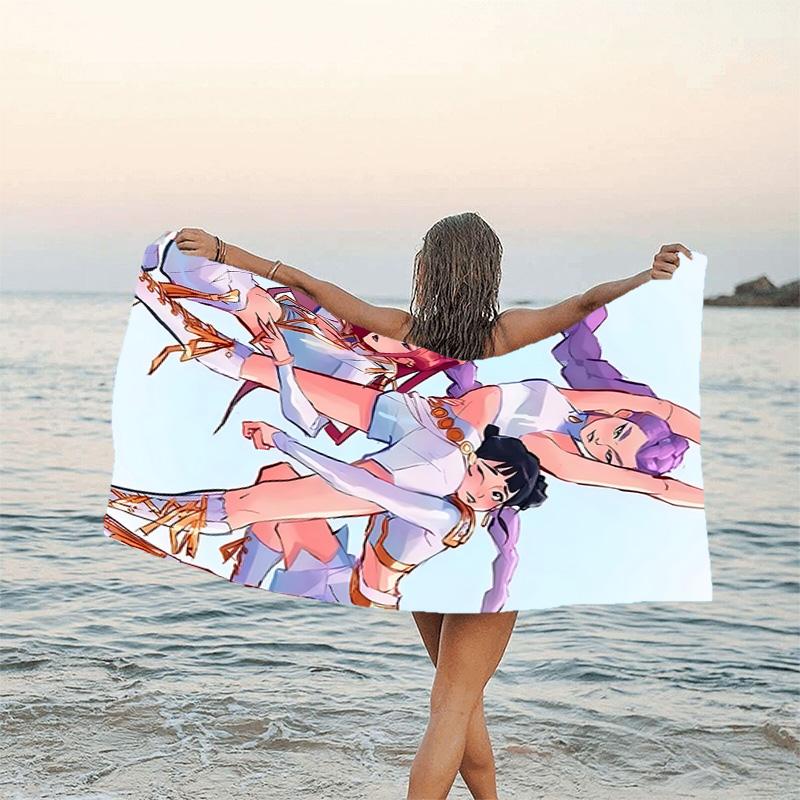 1pc KPop Demon Hunters5 Beach Towel, Beach and Seaside Swimming Pool Equipment, Fashion Pattern, Rectangular, Travel Essentials