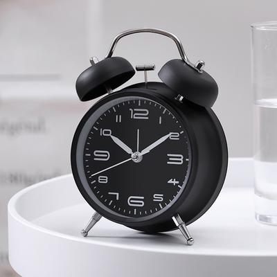 4Inches Metal Double Bell Alarm Clock with Night Light for Bedside