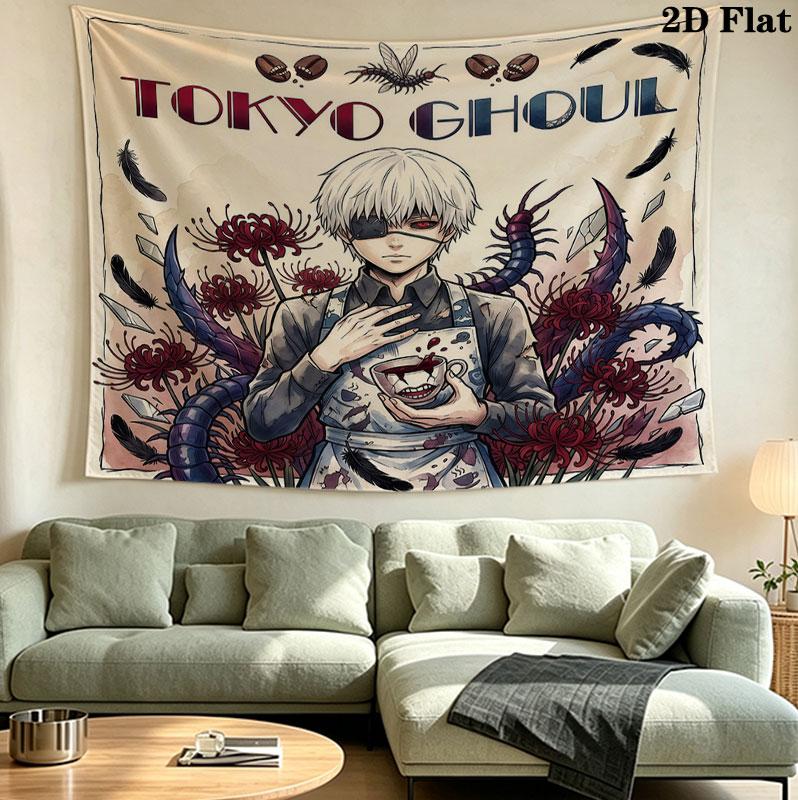 Tokyo Ghoul Wall Tapestry Aesthetic Wall Hanging Printed Fabric Blanket Decorative Tapestries For Bedroom Living Room Home Decor