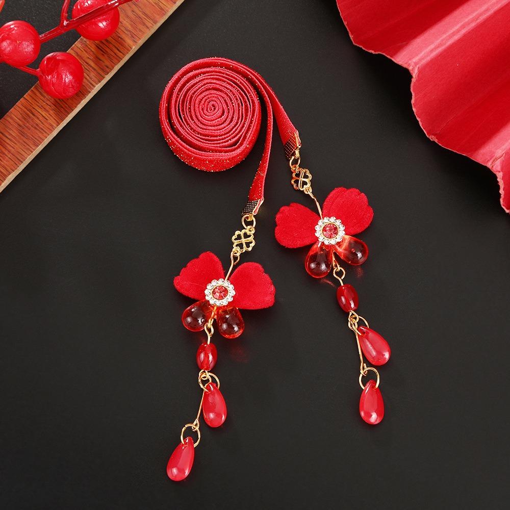 Tassel New Year Hair Rope Butterfly Chinese Long Hairband Sweet Girls Ribbon Head Rope  Festival