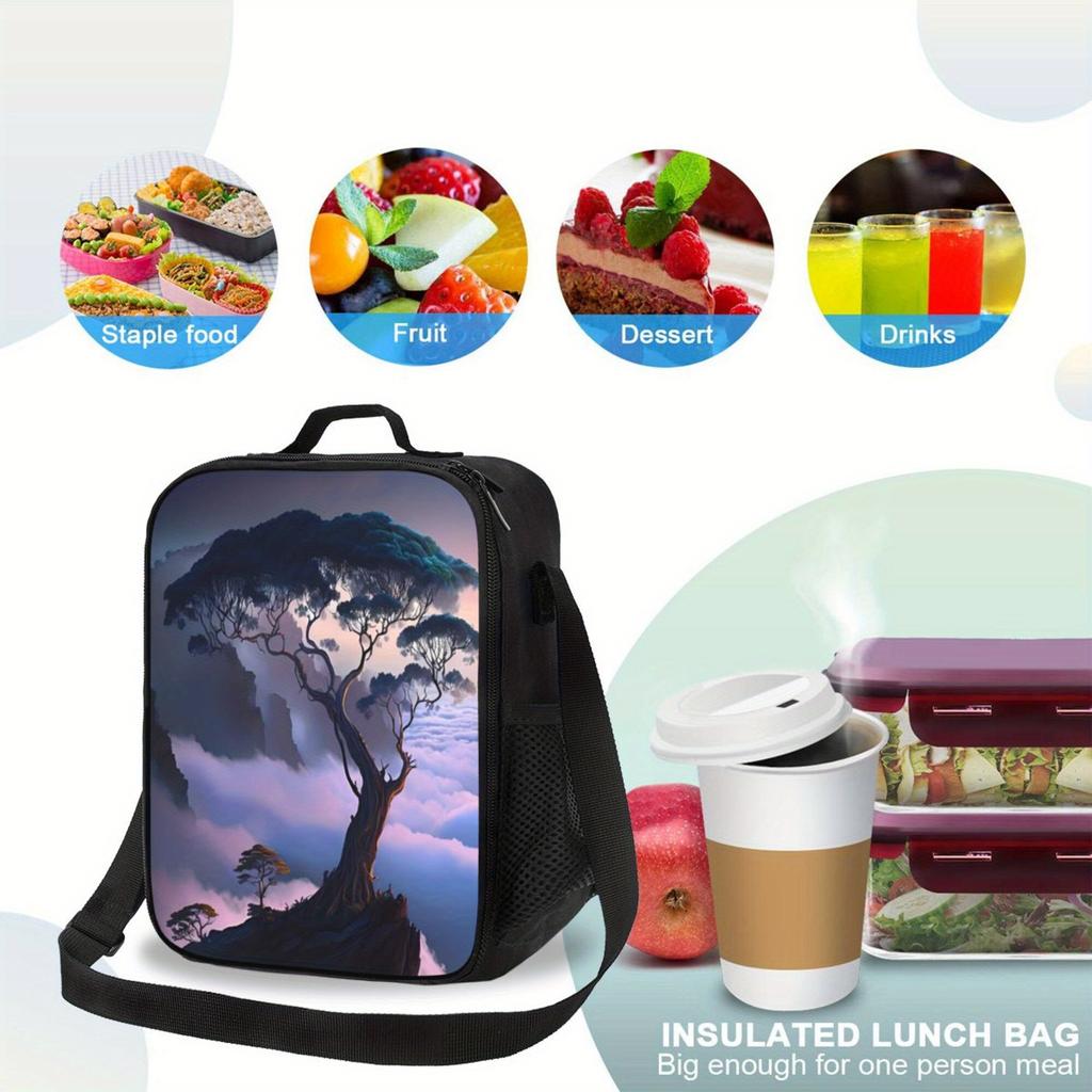 1pc White Cloud Tree Pattern, Portable Reusable Cooler Bag, Insulation Lunch Bag, Essential for Camping Picnic Beach,