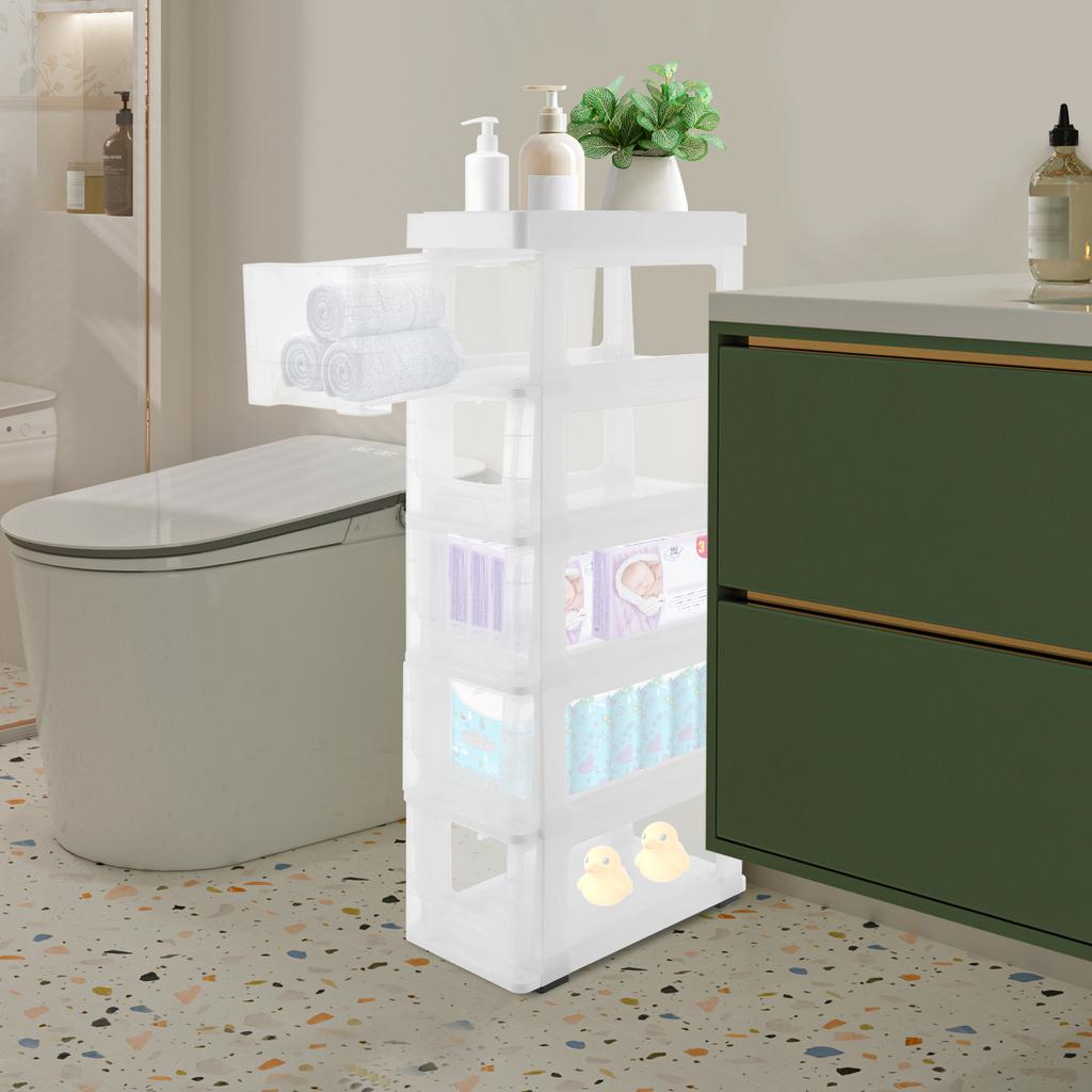 Narrow Storage Cabinet for Bathroom, 5-Tier Tall Standing Organizer with Adjustable Shelves, PP Storage Unit for Small Spaces