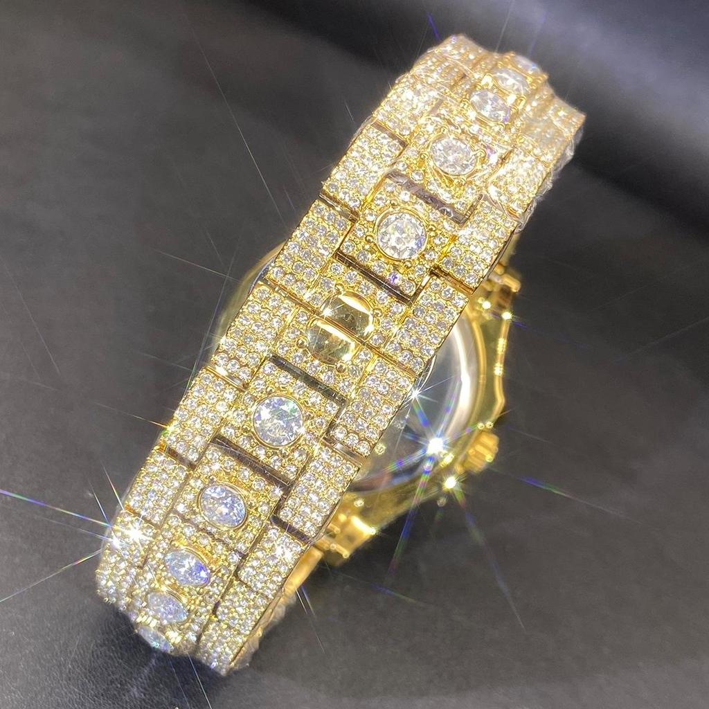 Golden Iced Brilliant Watch For Men Fashion Hip Hop Full Diamond Luxury Jewelry Quartz Wristwatch Man