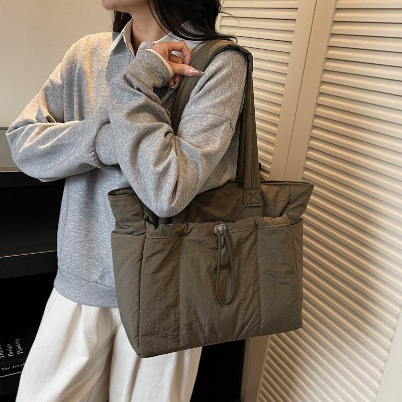 Women Stylish Cott Shoulder Bag Large Capacity Lightweight Tote Handle Bag Pure Color Simple Texture Versatile Storage Bags