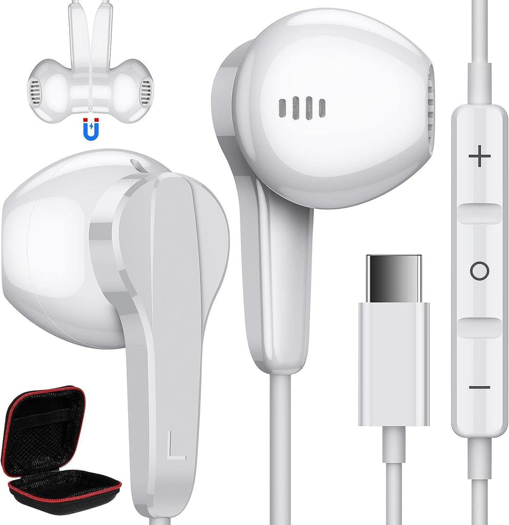 ASKUBSKU with Magnetic Compatible with iPhone 16 Pro USB DAC HiFi Sound Compatible with Google Pixel Compatible with iPad Air Mini Inner Ear Remote