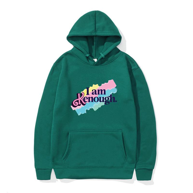 Unisex 'I Am Kenough' Rainbow Print Loose Hooded Sweatshirt - Black