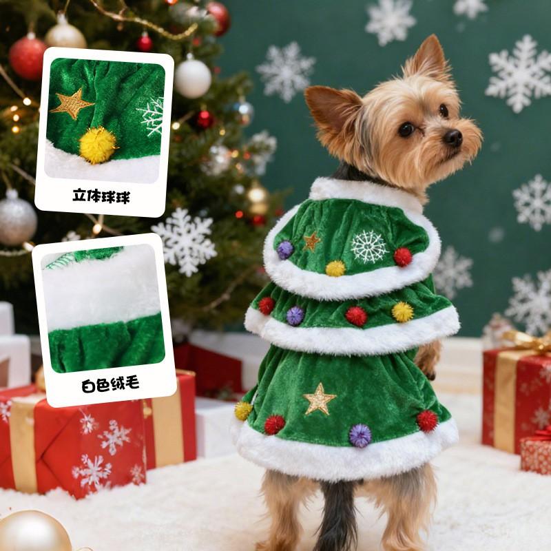 Pet Dog Cat Christmas Dress Skirt Outfit Holiday Costume Red Bow Tree Design Unisex Winter Seasonal Apparel
