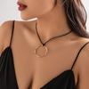 Ingemark Vintage Black Leather Braid Wax Cord Chain Necklace for Women Goth Hollow Out Love Heart Pendant Choker Y2k Jewelry New