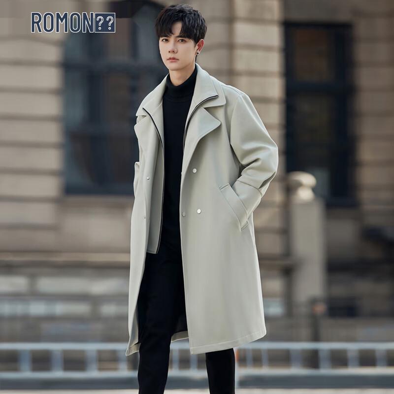ROMON Men's Mid-Length Faux Two-Piece Business Trench Coat