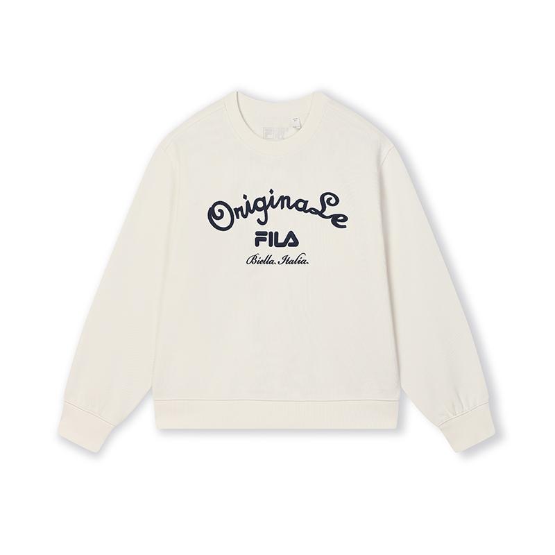 FILA Fashionable Versatile Knitted Round Neck Pullover Sweatshirt Women sweatshirt Cloud-Mushroom-White F11W519214FWT