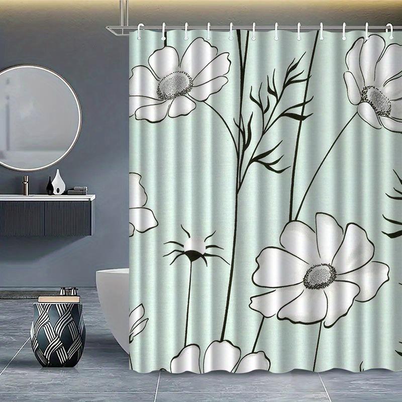 1pc Floral Pattern Shower Curtain with Hook, Water-washing Shower Curtain, Bath Partition, Bathroom Accessories, Home Decoration