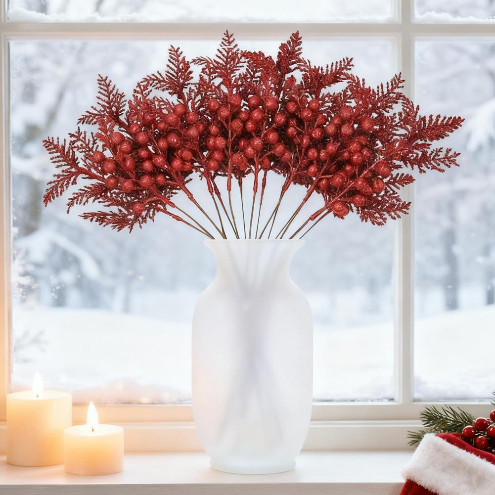 Christmas Decoration Glitter Berrie Artificial Foam Flower Bouquet Christmas Tree Ornaments Red Gold Silver Fake Berries Branch