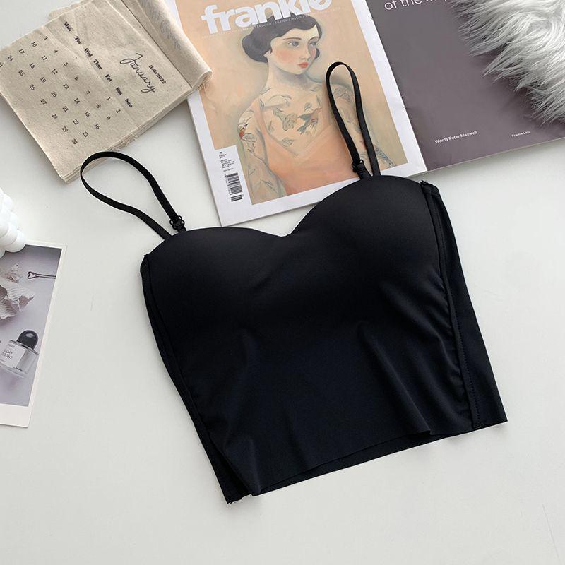 Women's Summer Ice Silk Camisole with Integrated Chest Pad and Beautiful Back Design