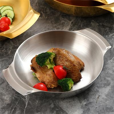 1pc Stainless Steel Flat Bottom Pot; Gold Double Ear Integrated Seafood Plate; Ramen Pot; Restaurant Seafood Dry Pot; Pasta Snac