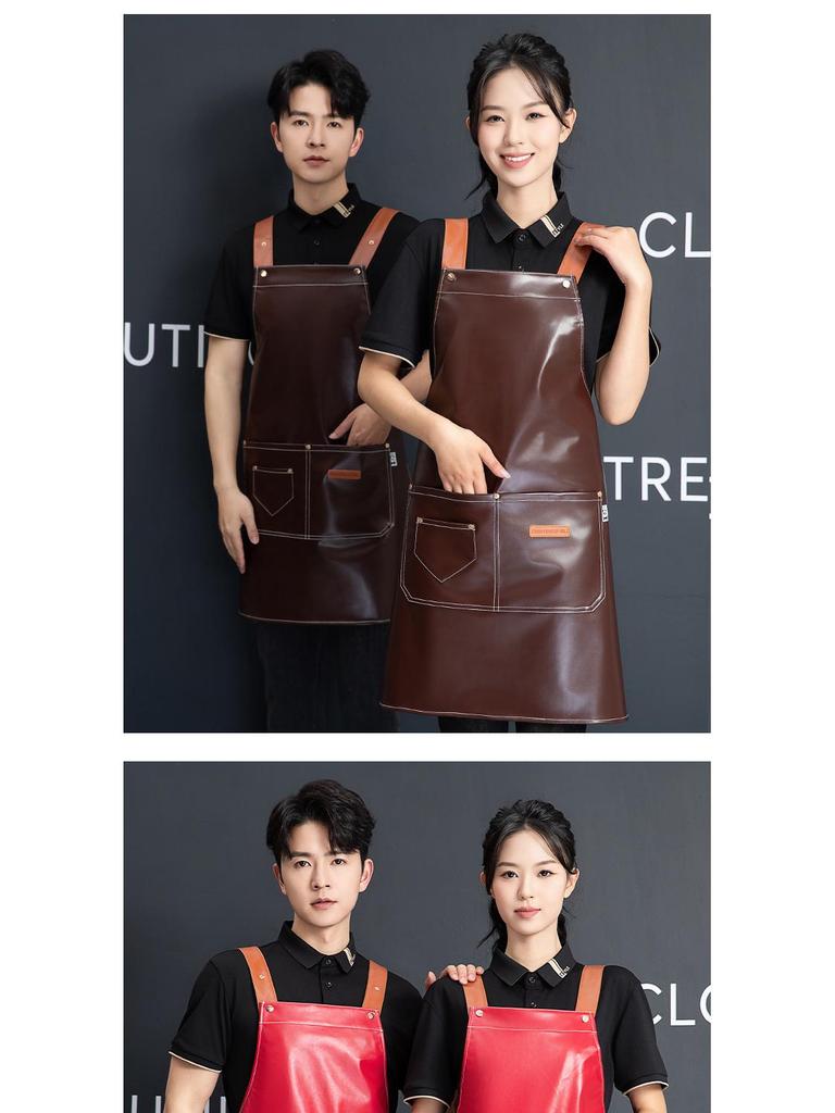 Waterproof PU Leather Apron with Logo for Seafood Kitchen & Restaurant Workwear