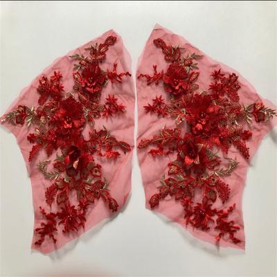 Lace Applique Flower Beaded Rhinestone Mesh Embroidery Fabrics Colorful Three-Dimensional Dress Cloth Patch