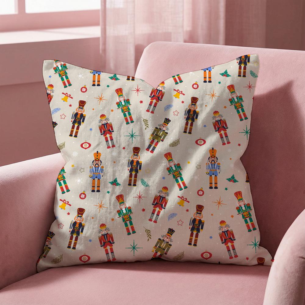 Nordic Nutcracker Soldier Toy Cushion Cover Multi-Scene Pillow Cover for Home & Car - Reversible, Soft & Durable for Daily Use