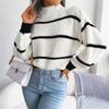 New Turtleneck Long Sleeved Women Striped Pullover Sweater Elegant Autumn Winter Loose Fashion Casual Office Tops Lady Knitwear Clothes