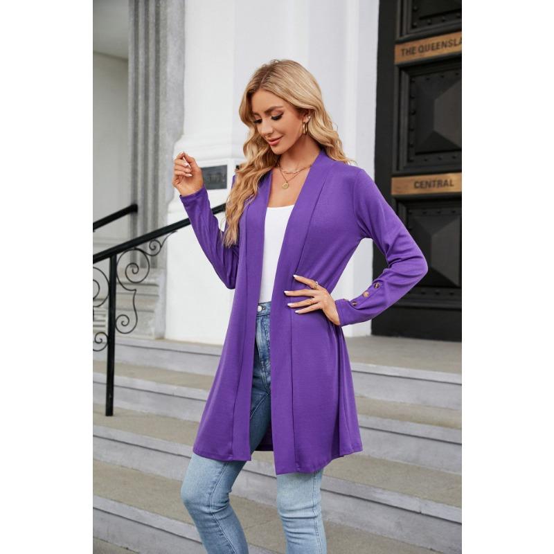 Spring and Autumn Women's Knitted Cardigan Solid Color Button Loose Long Sleeve Cardigan Knitted Cardigan