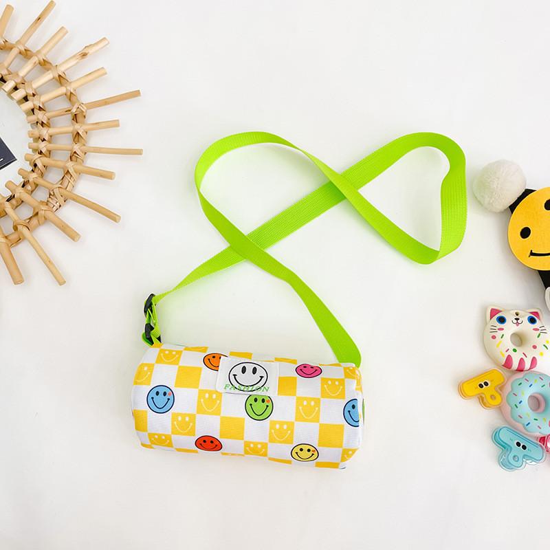 Stylish And Trendy Korean Children's Canvas Crossbody Bag With Fun Smile Face
