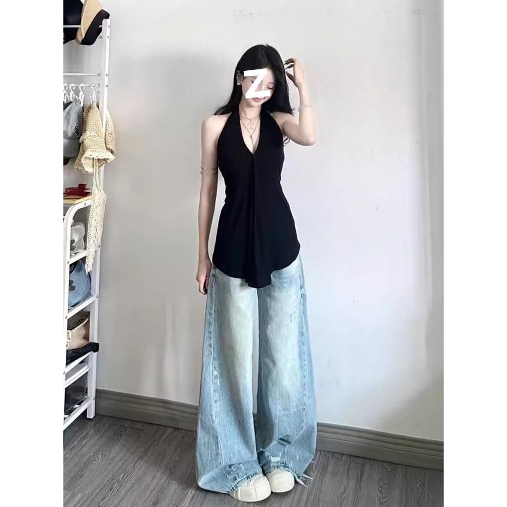 Black V-neck neck sling vest women's summer backless design sense niche pure desire hot girl sexy sleeveless top