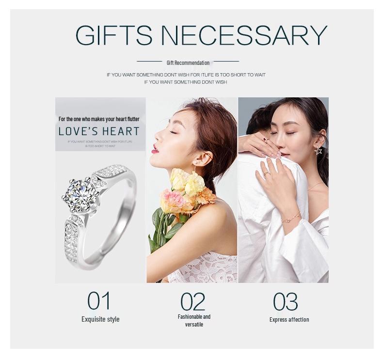 S925 Sterling Silver Romantic Simulated Diamond Open Band Ring for Women - Elegant Gift for Girlfriend.
