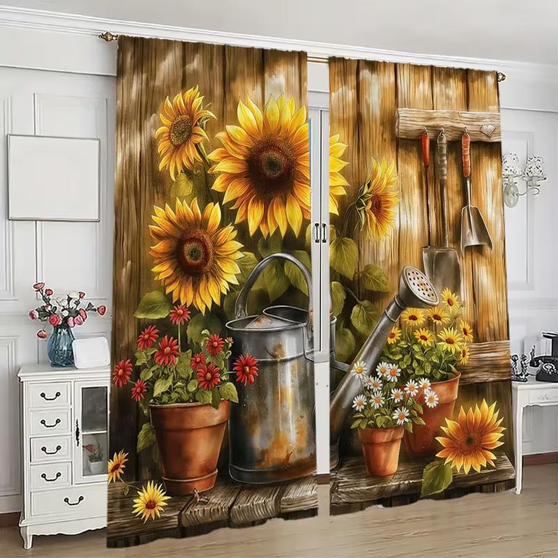 2 Pcs Sunflower Tool Print Curtains,suitable for Bedroom,living Room Kitchen Decoration,home Decoration,window Decoration