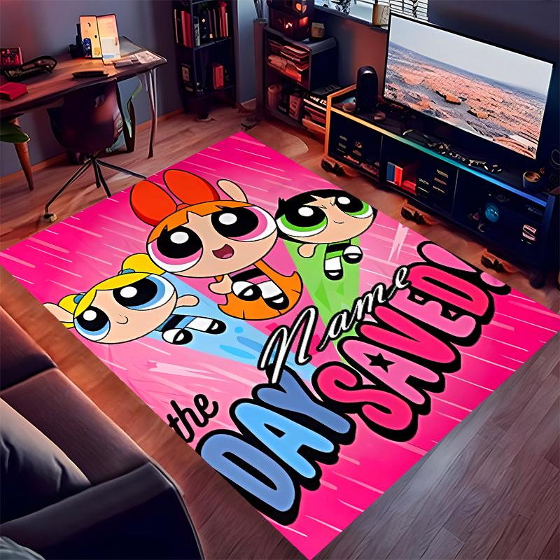 Individuelle Personalisierung The Powerpuff Girls Teppich - Weich, Waschbar, Rutschfest, Indoor-Matte, Wohnzimmer, Heim & Büro Dekorativer Teppich