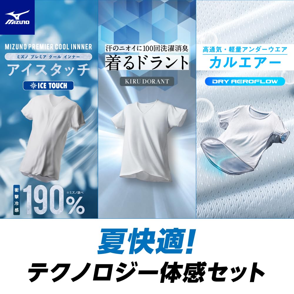 Sports Functional Innerwear Cool To the Shirt C2JHCH5 White [Mizuno] Innerwear, 3-piece Set, Underwear, Touch, Antibacterial, Deodorizing,