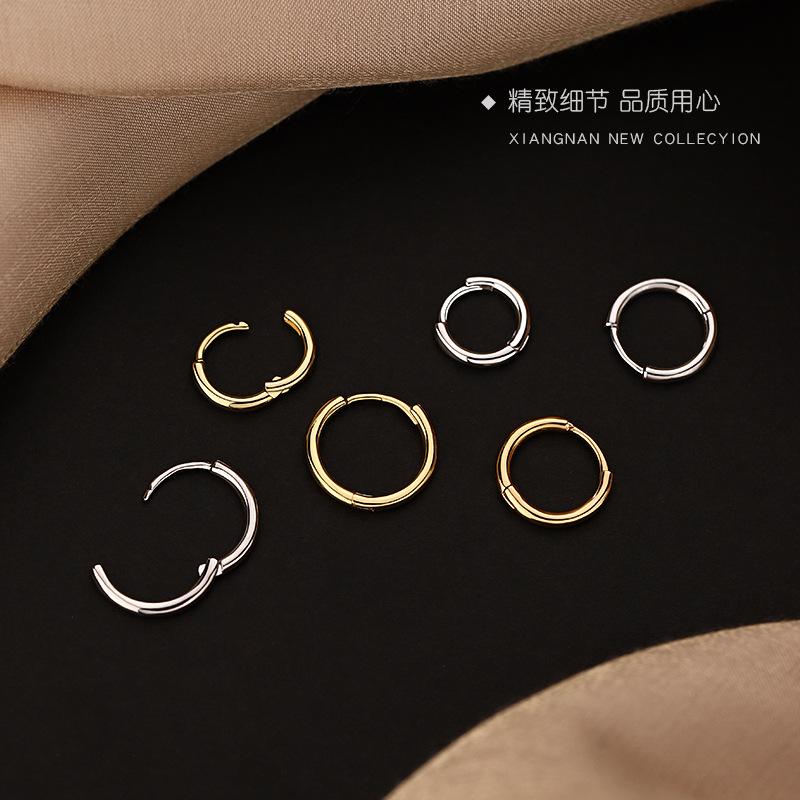 Glossy Hoop Earrings 925 Silver Gold Earrings Piercing Accessory Trendy Huggie Female Hoops For Men