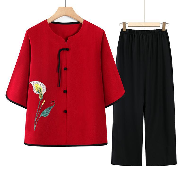 

Stylish Summer Set for Women 60+: Grandma Chic, Short-Sleeved, Lightweight 2XL (Recommended 100-115 jin)