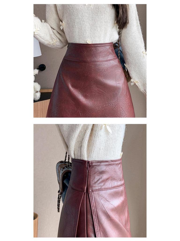 A-line High-Waisted PU Leather Skirt - Short, Sexy & Versatile for Women, 2025 Autumn/Winter Fashion