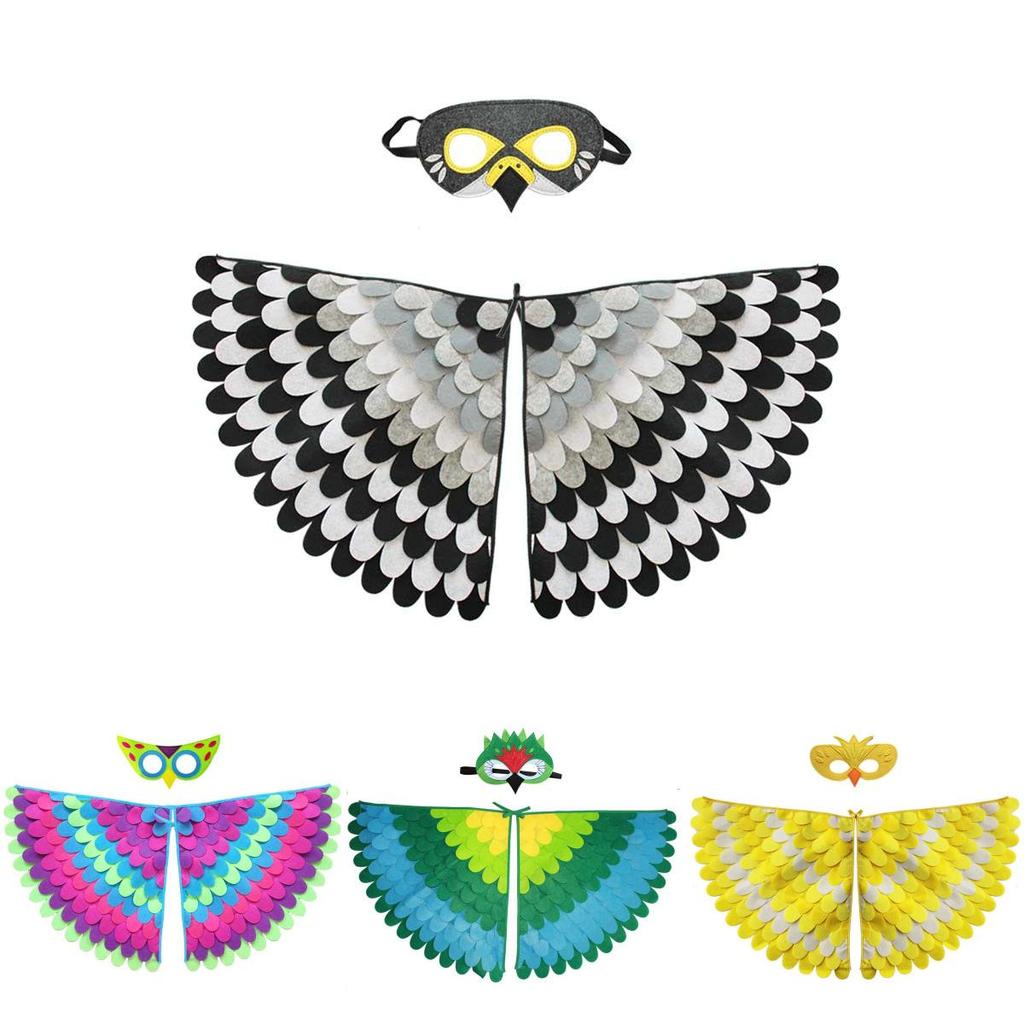 Leuchtend farbige Filz-Vogelflügel mit Masken für Kinder Perfekt für Halloween und mehr!