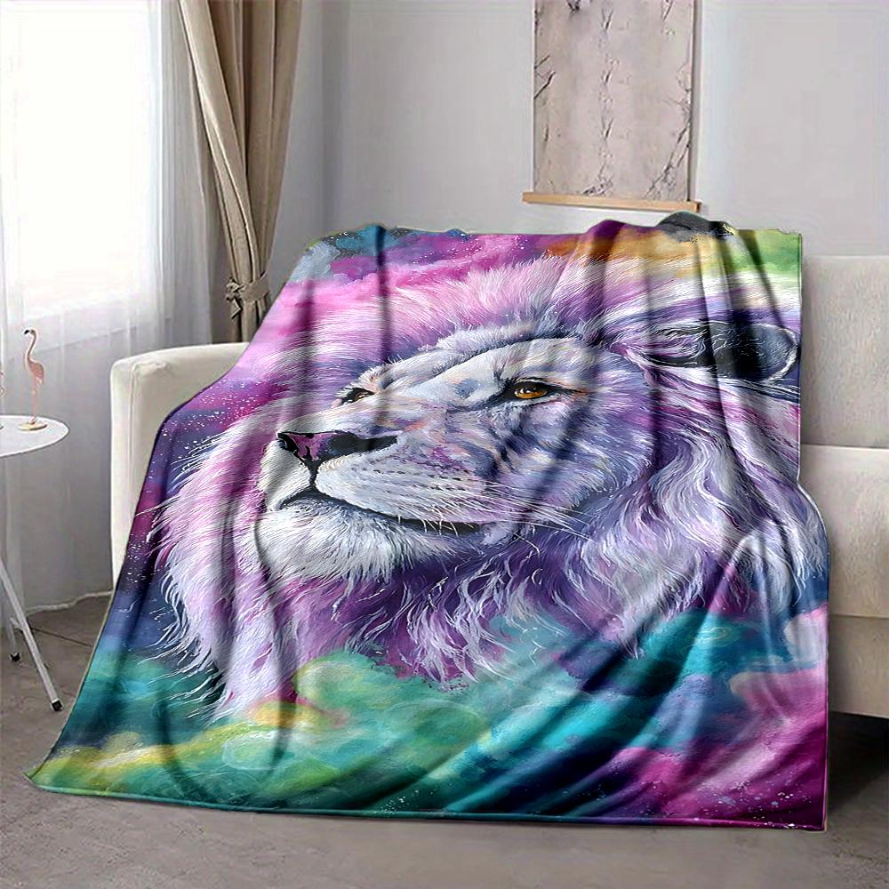 1Pc Cosmic Lion Majesty Flannel Blanket, Soft And Comfortable, Casual Warm, Camping Travel, Christmas, Halloween Xmas Gift. G1321
