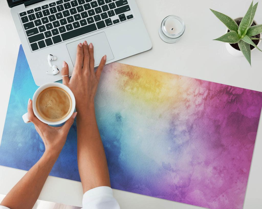 Ombre Watercolor Keyboard Desk Pad and Accessories 90x45 cm