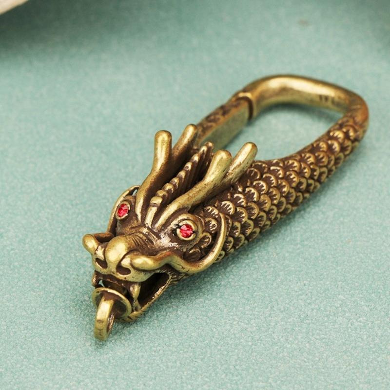Set of 2 Dragon Head Keychain Solid Brass Carabiner Clip Key Holder Bag Charm Unisex Jewelry Making Accessories