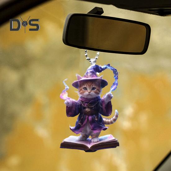 Ornament decorativ acrilic pentru oglindă retrovizoare, pandantiv, pisicuță, cu șnur, ușor de agățat, ornament drăguț pentru brad de Crăciun