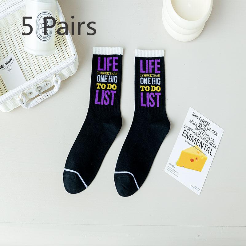 

5 пар женских осенних стильных трендовых носков-труб из чистого хлопка, впитывающих пот и дезодорирующих, для подростков 5 Pairs чёрный