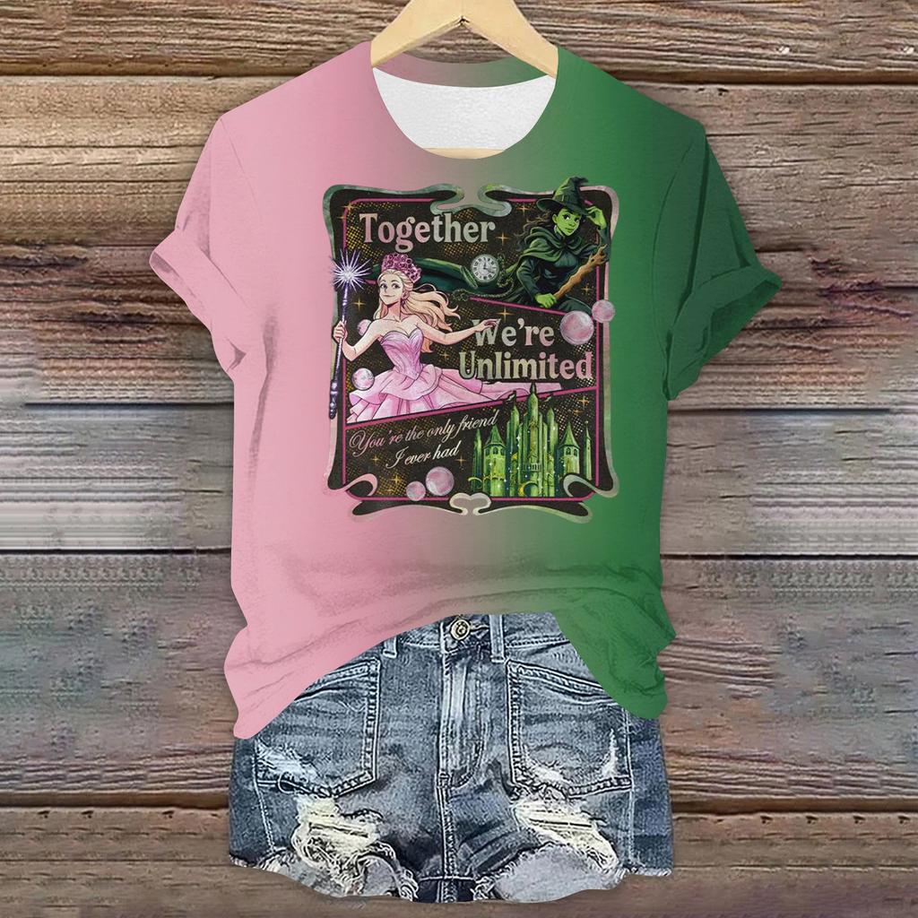 Damen Casual Bedrucktes T-Shirt Rundhals Pullover Kurzarm Top