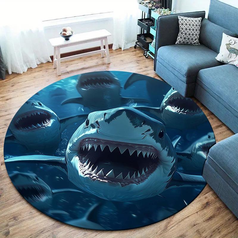 shark Round Area Rug,Carpet Rug for Living Room Bedroom Sofa Playroom Decor,Non-slip Floor Mat