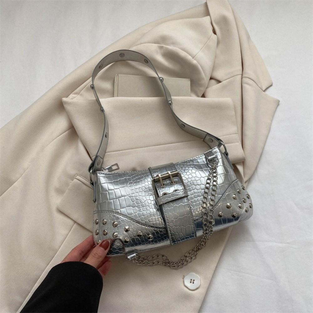 Y2K Crocodile Underarm Bag Korean Style Texture Shoulder Bag Shopping PU Rivet Chain Handbag  Girls