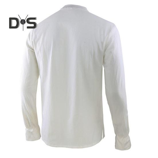 Весна Осень Мужская Рубашка На Шнуровке Воротник-стойка Длинные Рукава Однотонный Цвет — фото 6